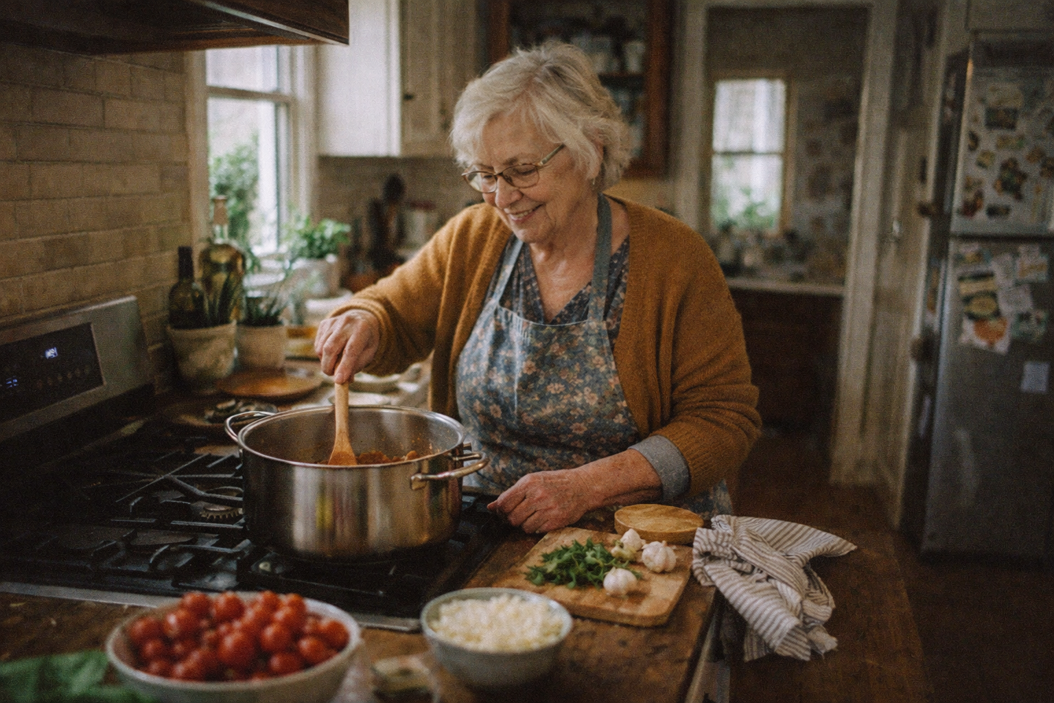 Family cooking moment